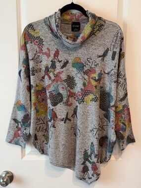 I Noah Women's S Artsy Lagenlook Street Graffiti Graphic Print Top Multi Color